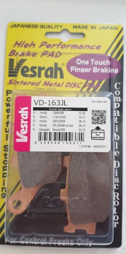 Klocki hamulcowe Vesrah vd-163jl Honda CRF1100L / NT1100 / XL750 Transalp