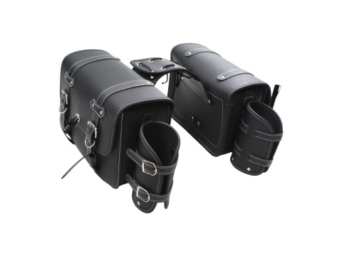 Sakwy motocyklowe 2 szt. ekoskóra z uchwytami na butelki cruiser chopper